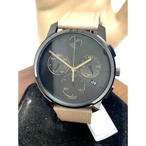 Movado Men's Watch 3600719 Swiss Quartz Chronograph Black Dial Leather Band 42mm